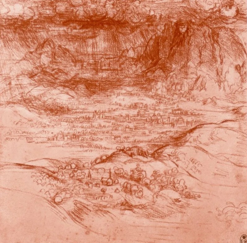 Leonardo da Vinci, Tempesta nelle Alpi, 1503-1505, sanguigna, Pinacoteca Ambrosiana, Milano.
