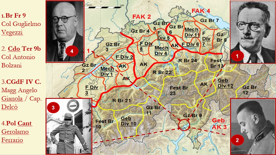 Organisation de la défense de la frontière sud pendant la période 1943-1945. Source : Insubrica Historica / Wikipedia